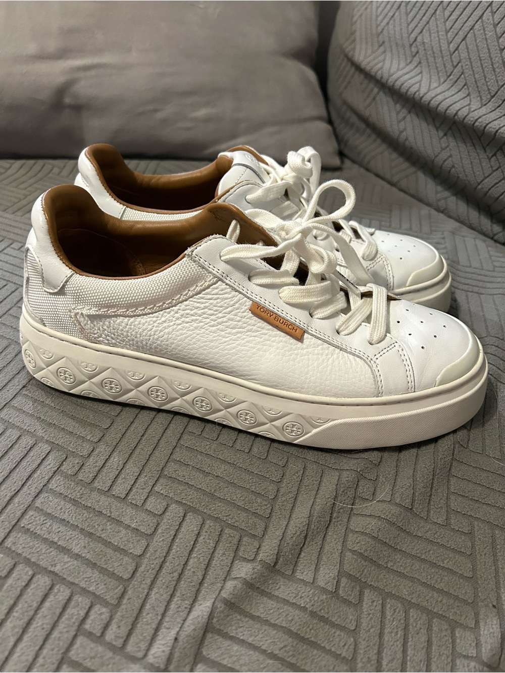 Tory Burch Ladybug White Leather Low-Top Lace-Up Sneakers